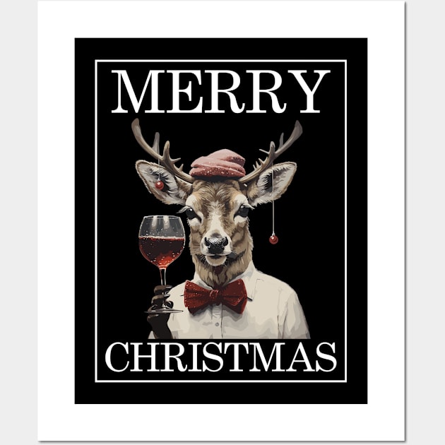 Christmas Deer with Wine Glass Funny Christmas Wall Art by Stawi's Design Factory